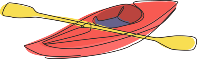 singolo continuo linea disegno canoa sentieri e rafting club con kayak attrezzatura. Vintage ▾ montagna, rafting, kayak, pagaiare, canoa campeggio. uno linea disegnare grafico design illustrazione png