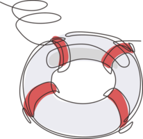 Single continuous line drawing lifebuoys, rescue belts, inflatable rubber ring with rope for help and safety of life drowning. Rescue ring for quick help. One line draw design illustration png