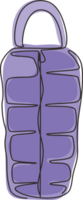 Célibataire un ligne dessin en train de dormir sac propager dehors, prêt à utiliser. emballé dans rouleau, comprimé par sac. camping équipement pour dormir. pique-nique, Voyage inventaire. continu ligne dessiner conception illustration png