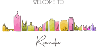 Single continuous line drawing Roanoke city skyline, Virginia. Beautiful landmark. World landscape tourism travel home wall decor poster print art. Dynamic one line graphic design illustration png