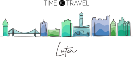 Continuous one line drawing Luton city skyline, England. Historical town landscape in the world. Best holiday destination. Editable stroke trendy single line draw design graphic illustration png