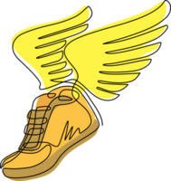 continu un ligne dessin fonctionnement des chaussures avec ailes isolé. stylisé, minimaliste ancien conception modèle élément pour imprimer, étiqueter, badge ou autre symbole. Célibataire ligne dessiner conception graphique png