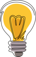 Célibataire un ligne dessin lumière ampoule ligne icône logo. idée signe, solution, en pensant concept. éclairage électrique lampe. électricité, briller. branché plat style pour graphique conception. continu ligne dessiner png