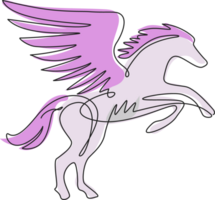 Single kontinuierlich Linie Zeichnung Pegasus geflügelt Hengst mythisch Tier Symbol. Silhouette von Heraldik Pferd mit Mähne. Pferd Logo mit Flügel Stehen Pegasus Einhorn. einer Linie zeichnen Grafik Design png