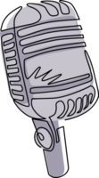 Single continuous line drawing retro vintage microphone. Mic silhouette. Music, voice, record icon logo. Recording studio symbol. One line draw design illustration png