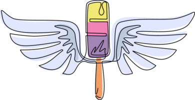 Single one line drawing popsicle ice cream with wings icon. Winged frozen ice cream sticks flat logo symbol. Delicious dessert in summer. Modern continuous line draw design graphic illustration png