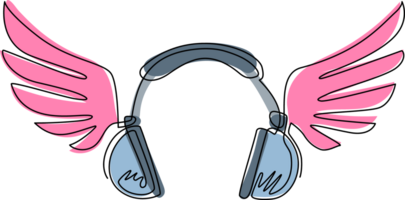 Single einer Linie Zeichnung Kopfhörer mit Flügel Symbol. Piktogramm von Kopfhörer Flügel Musik- zum Vorlage eben Logo, Symbol, und Identität. modern kontinuierlich Linie zeichnen Design Grafik Illustration png