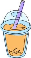 Continuous one line drawing bubble boba tea drink icon. Food refreshing trendy ice drink. For flyer, sticker, card, logo, symbol, print, poster. Single line draw design graphic illustration png