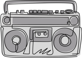 Single one line drawing radio tape or boombox black and white music emblem. Tape recorder monochrome graffiti. Retro radio icon symbol. Modern continuous line draw design graphic illustration png