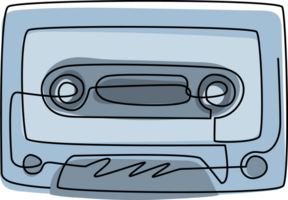 Célibataire un ligne dessin rétro cassette autocollant icône. cassette ruban la musique logo symbole modèle. cassette plat style bannière affiche emblème. moderne continu ligne dessiner conception graphique illustration png