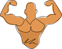 Célibataire continu ligne dessin bodybuilder icône, aptitude et la musculation thème. aptitude Gym logo conception modèle musculation. sport aptitude club. un ligne dessiner graphique conception illustration png