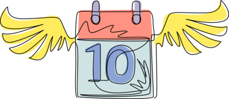Single one line drawing calendar with wings icon. Calendar on the wall. Simple solid style. Schedule, date, day, plan, symbol concept. Modern continuous line draw design graphic illustration png