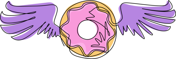 single doorlopend lijn tekening naadloos geïsoleerd kawaii patroon donut met Vleugels. pastel kind afdrukken Aan kleding stof, omhulsel papier, textiel, behang. een lijn trek grafisch ontwerp illustratie png