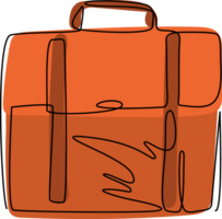 soltero continuo línea dibujo maletín icono logo. bolsa, portafolio símbolo. plano maleta firmar aislado. sencillo para gráfico y web diseño. dinámica uno línea dibujar ilustración png