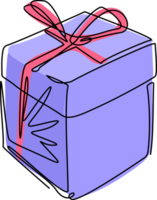 Single continuous line drawing gift box with ribbon icon. Birthday celebration. Surprise gift box, special give away package, loyalty program reward. One line draw graphic design illustration png