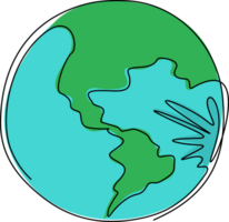 Single one line drawing planet earth icon logo. Global map. World health day. Earth day. Design for web banner, mobile app, infographics. Modern continuous line draw design graphic illustration png