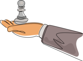 Single one line drawing hand holding pawn chess figure. Business strategy management. Partnership offer. Sport, competition, competitive, strategic. Continuous line draw design illustration png