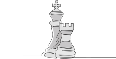 Single one line drawing rook and king chess logo. Set of emblems and signs for chess sport tournament. Successful challenge isolated. Modern continuous line draw design graphic illustration png