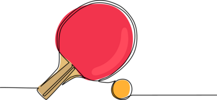 Célibataire continu ligne dessin table tennis raquette et balle. ping pong sport jeu. des sports équipement. ping pong raquette et Balle icône proche en haut isolé sur blanc Contexte. un ligne dessiner conception png