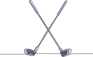 Single one line drawing two crossed golf clubs and ball. Golf equipment logo icon in trendy flat style isolated. Symbol for your web site, logo, app, UI. Continuous line draw design graphic png