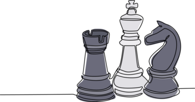 Célibataire continu ligne dessin échecs pièces silhouette icône ensemble isolé sur blanc Contexte. noir échecs Les figures évêque, chevalier, tour Jeu conception éléments. un ligne dessiner conception illustration png