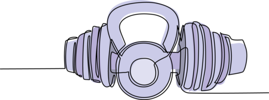 singolo continuo linea disegno manubri e kettlebell icona impostato su bianca sfondo per Palestra o fitness elementi. il peso, bilanciere, manubrio. uno linea disegnare grafico design illustrazione png