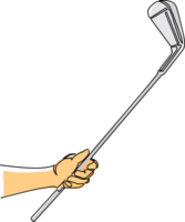 Continuous one line drawing golfer hand holding golf stick. Golfer holding wedge concept. Human hand with stick, club and ball sport symbol. Golfers equipment. Single line draw design graphic png