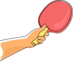 Single continuous line drawing player hand holding table tennis bat. Hand holding ping pong paddle racket against white background. Outdoor summer activity. Dynamic one line draw graphic design png