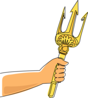 Single einer Linie Zeichnung Hand halten Dreizack. dreizackig Speer, Waffe von Poseidon, Neptun. Dreizacke Symbol eben Stil isoliert auf Weiß Hintergrund. kontinuierlich Linie zeichnen Design Illustration png