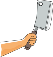 Continuous one line drawing hand holding meat kitchen cleaver, butcher knife. Sharp, utensil. Equipment concept. Cleaver used for topics like kitchen, cooking, chef. Single line draw design png