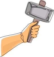 Single einer Linie Zeichnung Hand halten Stein Hammer. uralt prähistorisch Waffe oder Arbeiten Werkzeug im gestalten von Hammer. Stein Alter historisch Zeitraum Artefakt. kontinuierlich Linie zeichnen Design Illustration png