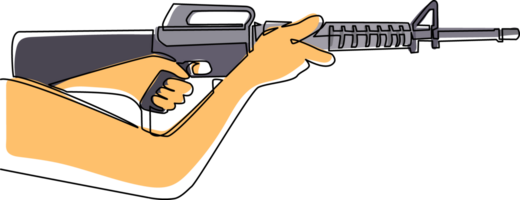 Célibataire un ligne dessin main en portant automatique machine m-16. tactique agression fusil. armée et police armes. puissant mortel arme pour spécial unité Feu bras. continu ligne dessiner conception png