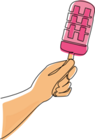 Single one line drawing hand holding popsicle. Ice cream on stick in human hands. Fruit juice ice cream. For restaurant or cafe drink menu. Continuous line draw design graphic illustration png