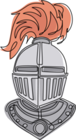 single een lijn tekening ridder in helm schild, spartaans krijger hoofd. middeleeuws krijger ridder in schild helm met vizier en gevederte, heraldiek symbolen. doorlopend lijn trek ontwerp illustratie png