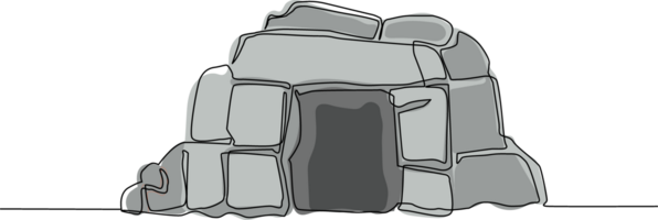 doorlopend een lijn tekening prehistorisch steen grot Ingang schetsen Aan geïsoleerd wit achtergrond. steen grot Ingang vlak samenstelling icoon symbool. single lijn trek ontwerp grafisch illustratie png