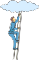 doorlopend een lijn tekening zakenman beklimming omhoog carrière ladder naar wolk. geslaagd stijgende lijn bedrijf ontwikkeling. professioneel groei en Promotie. single lijn ontwerp grafisch illustratie png