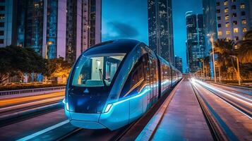 Tram of a beautiful Transportation with futuristic design. AI Generated. photo