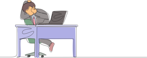 Single continuous line drawing scared man manager looking at laptop computer screen. Shocked male watching video on his notebook computer at home. One line draw graphic design illustration png
