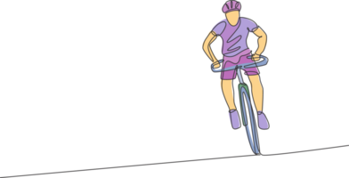 singolo continuo linea disegno giovane agile uomo ciclista messa a fuoco formazione il suo resistenza. sport stile di vita concetto. di moda uno linea disegnare design illustrazione grafico per Ciclismo gara promozione media png