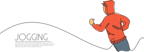 un Célibataire ligne dessin de Jeune énergique homme coureur courir se détendre à matin, côté vue illustration. en bonne santé sport formation concept. moderne continu ligne dessiner conception pour fonctionnement course bannière png