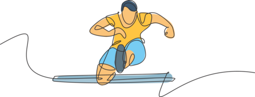 un continu ligne dessin de Jeune sportif homme coureur sauter obstacle tandis que courir. santé activité sport concept. dynamique Célibataire ligne dessiner conception illustration pour fonctionnement un événement promotion affiche png