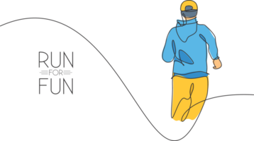 Single kontinuierlich Linie Zeichnung von jung agil Mann Läufer entspannen tragen Kapuzenpullover, von Rückseite Sicht. gesund Sport Aktion Konzept. modisch einer Linie zeichnen Design Illustration zum Laufen Rennen Beförderung png