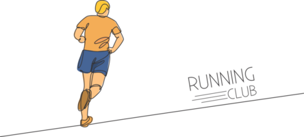 Célibataire continu ligne dessin de Jeune agile homme coureur courir se détendre sur stade piste, arrière voir. en bonne santé mode de vie concept. branché un ligne dessiner conception illustration pour fonctionnement course promotion png