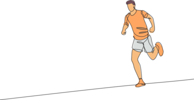 Célibataire continu ligne dessin Jeune agile homme coureur loisir à courir se détendre à loisir temps. en bonne santé mode de vie concept. branché un ligne dessiner conception illustration graphique pour fonctionnement course promotion png