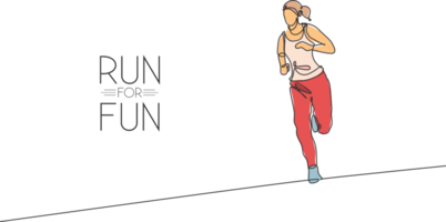 ett enda linje teckning av ung energisk kvinna löpare springa koppla av och fokus illustration grafisk. friska sport Träning begrepp. modern kontinuerlig linje dra design för löpning lopp baner png