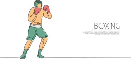 Single continuous line drawing of young agile man boxer improve his boxing defense skill. Fair combative sport concept. Trendy one line draw design illustration for boxing game promotion media png