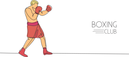 uno continuo línea dibujo de joven deportivo hombre Boxer mejorar defensa habilidad. competitivo combate deporte concepto. dinámica soltero línea dibujar diseño ilustración para boxeo partido promoción póster png