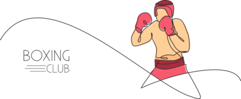 uno continuo línea dibujo de joven deportivo hombre Boxer práctica su lucha postura. competitivo combate deporte concepto. dinámica soltero línea dibujar diseño ilustración para boxeo partido promoción póster png