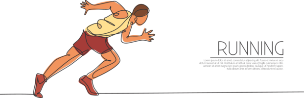 Single kontinuierlich Linie Zeichnung von jung agil Mann Läufer Fokus zu Sprint laufen. Individuell Sport, Wettbewerb Konzept. modisch einer Linie zeichnen Design Illustration zum Laufen Turnier Beförderung png