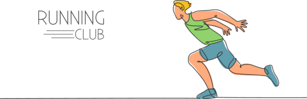 einer Single Linie Zeichnung von jung energisch Mann Läufer Sprint Lauf damit schnell Illustration. Individuell Sport, Ausbildung Konzept. modern kontinuierlich Linie zeichnen Design zum Laufen Wettbewerb Banner png